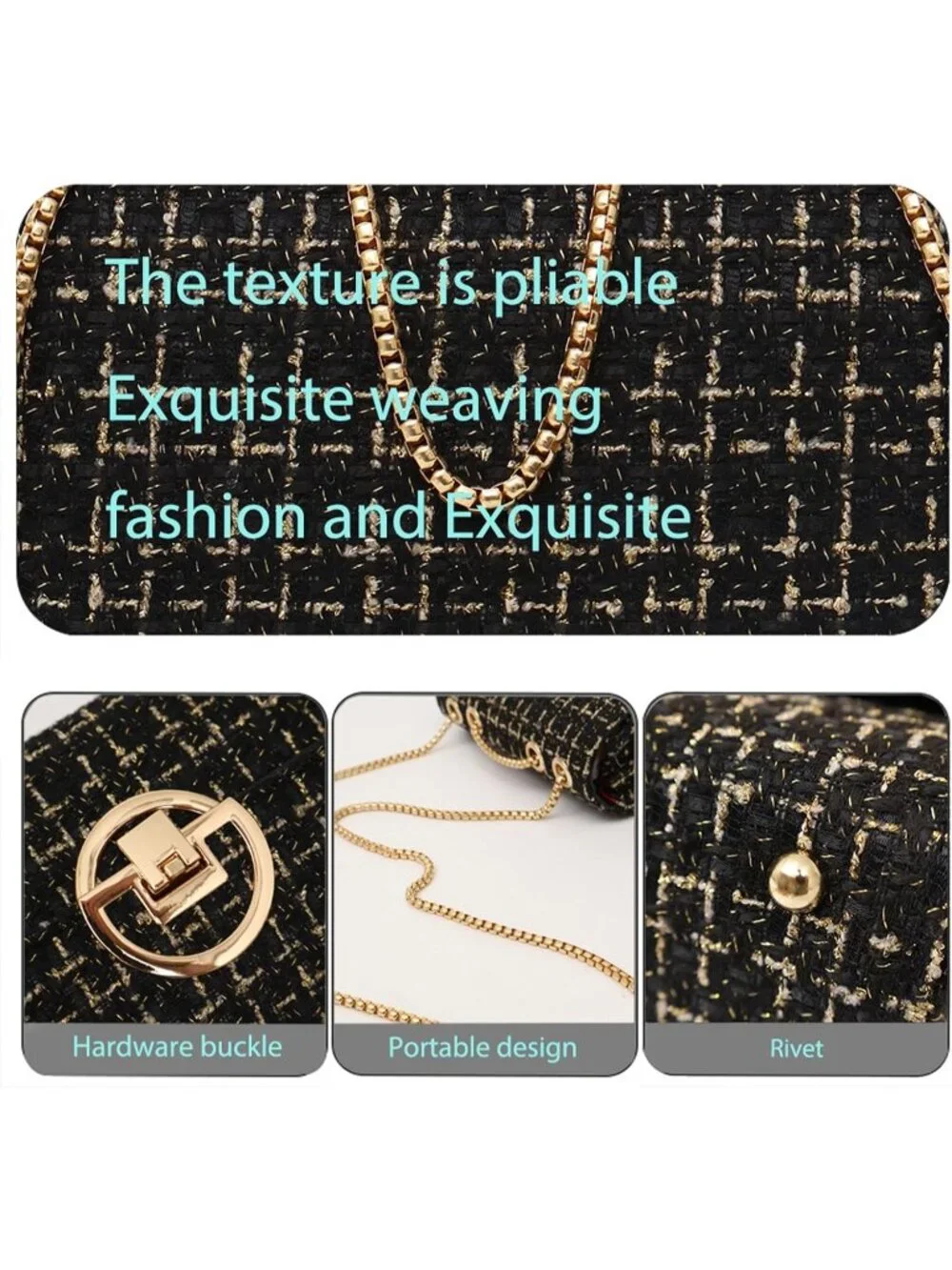 👜Women's Black Travel Shoulder Bag Chain Quilted Crossbody Evening Clutch